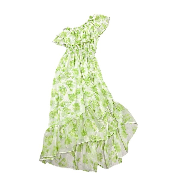 MISA LOS ANGELES Rumi One Shoulder Midi Dress Green White Honeydew Blossom Small - Picture 12 of 12